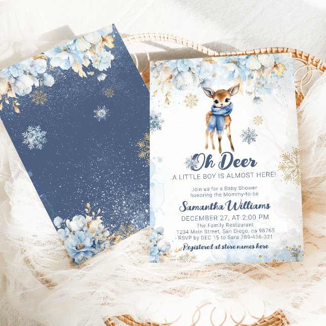Invitation Oh Deer Winter Navy Blue Baby Boy Douche (Créateur téléchargé)