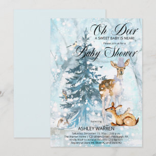 Invitation Oh Deer Woodland Animaux Winter Boy Baby shower I