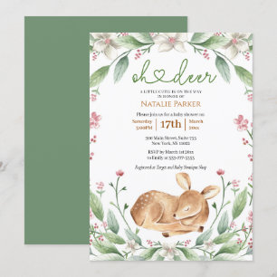 Invitation Oh Deer Woodland Baby shower de verdure fleurie