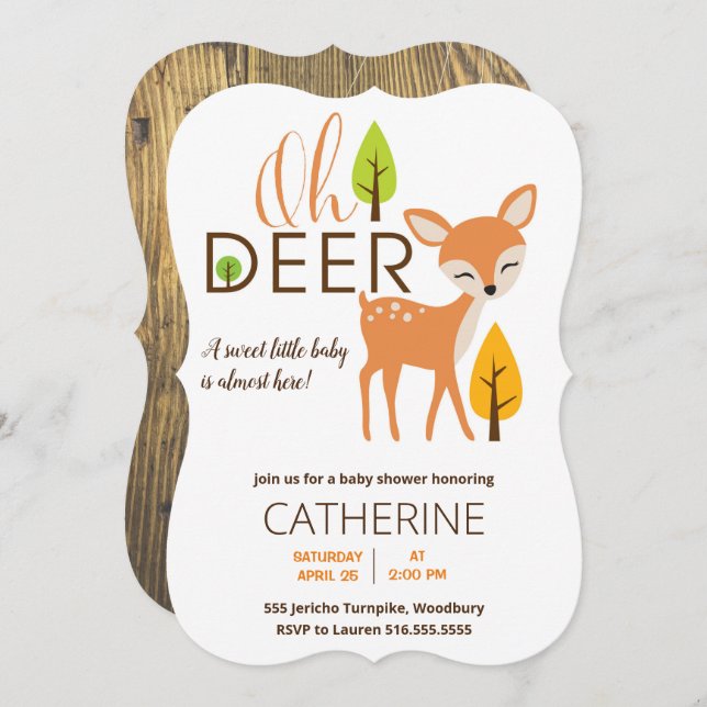 Invitation Oh Deer Woodland Forest Baby shower (Devant / Derrière)