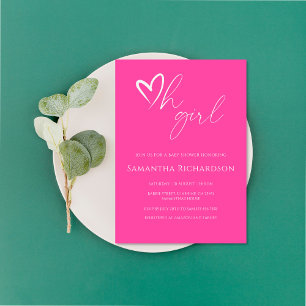 Invitation Oh fille ! Baby shower minimaliste rose simple