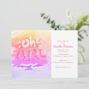 Invitation "OH FILLE"   Holographie Pink and Gold Girl Shower