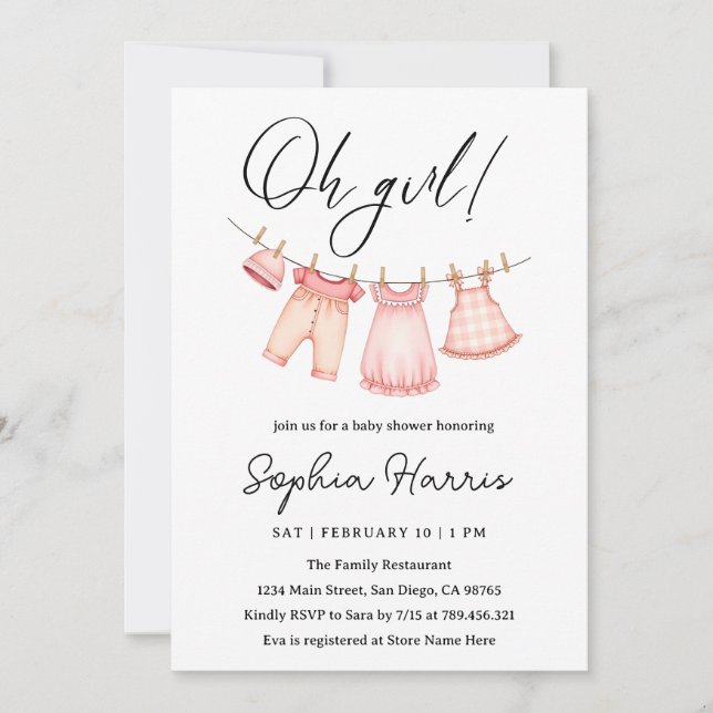 Invitation Oh fille rose Baby Shower (Devant)
