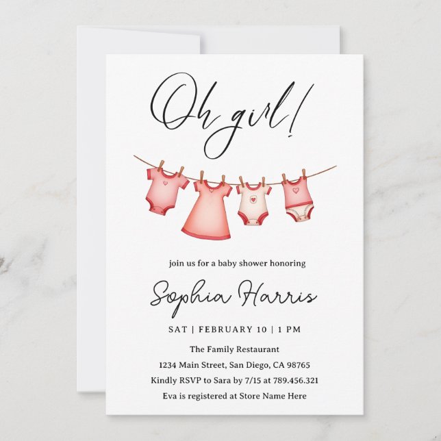 Invitation Oh fille rose Baby Shower (Devant)