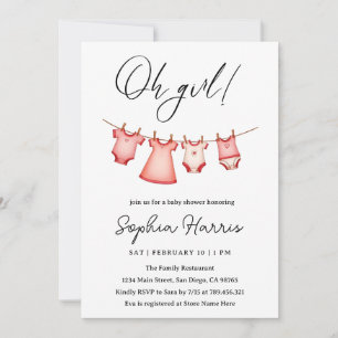 Invitation Oh fille rose Baby Shower