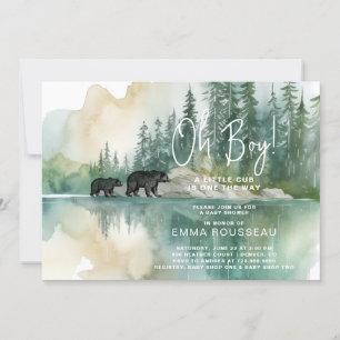 Invitation Oh Garçon Aquarelle Maman Et Baby shower Ours Cub
