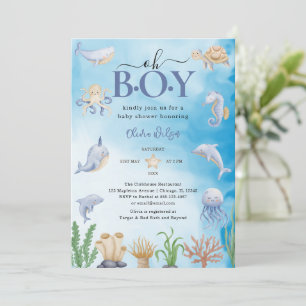 Invitation Oh Garçon Aquarelle Sous Le Baby shower De Mer