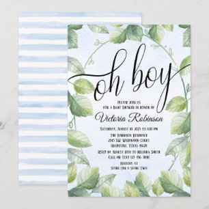 Invitation Oh Garçon Aquarelle Verdure Baby shower garçon
