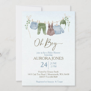 Invitation Oh garçon baby shower de vêtements boho