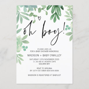 Invitation Oh garçon Baby shower fête de verdure Succulents