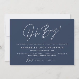 Invitation oh garçon Baby shower script marine moderne bleu b