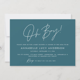 Invitation oh garçon Baby shower script moderne bleu boho
