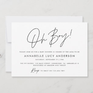 Invitation oh garçon Baby shower script moderne crème boho