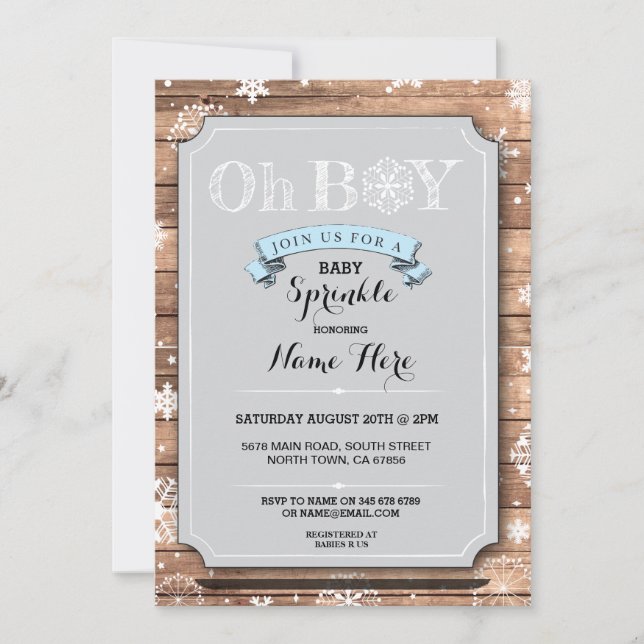 Invitation OH GARÇON Baby shower Wood Winter Sprinkl Invitati (Devant)