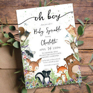 Invitation Oh Garçon Baby Sprinkle Woodland Animal Créatures