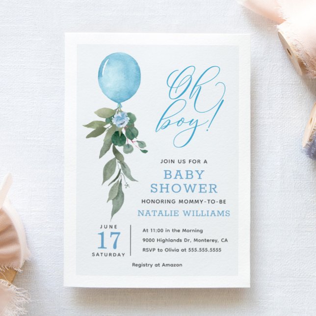 Invitation Oh Garçon Ballon Bleu Verdure Baby Shower (Créateur téléchargé)