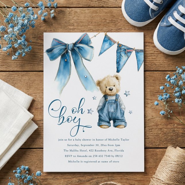 Invitation Oh Garçon | Bébé Jean Bleu Fête de Naissance (Créateur téléchargé)