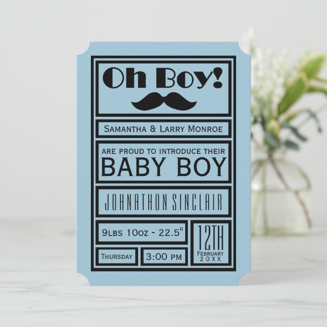 Invitation Oh Garçon Black Mustache Nouveau bébé Garçon Faire (Debout devant)
