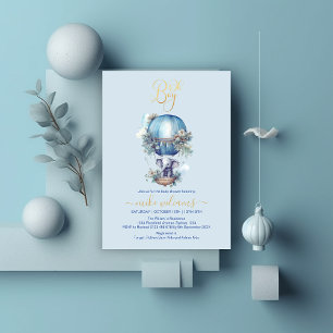 Invitation Oh garçon bleu aquarelle baby shower d'éléphant