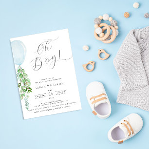 Invitation Oh garçon Bleu Balloon Baby shower Eucalyptus