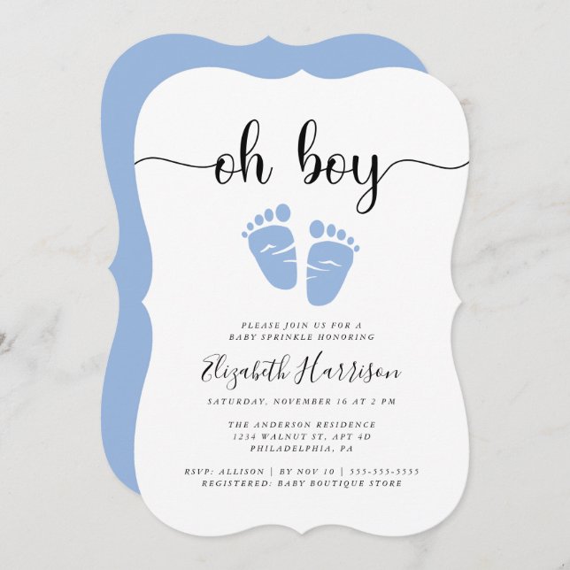 Invitation Oh Garçon Bleu Bébé Parsemer (Devant / Derrière)