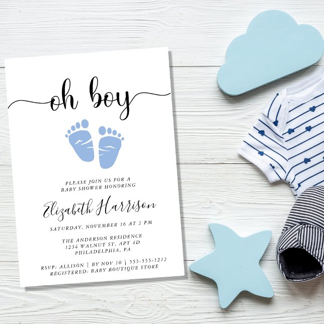 Invitation Oh Garçon Bleu Bébé Pieds Douche (Créateur téléchargé)