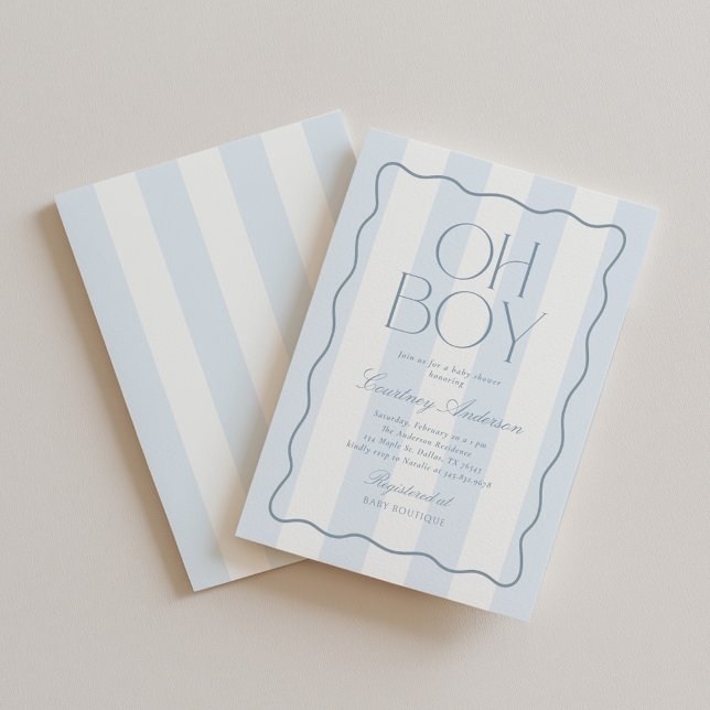 Invitation Oh Garçon Bleu Moderne Baby Shower Rayé (Créateur téléchargé)