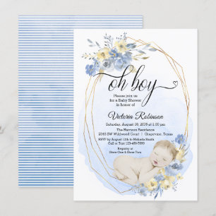 Invitation Oh Garçon Bleu Or Aquarelle Garçon Baby Shower
