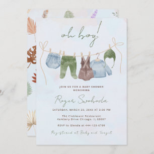Invitation Oh garçon boho aquarelle bébé vêtements bleu