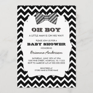 Invitation OH GARÇON Bow cravate baby shower / chevron noir b