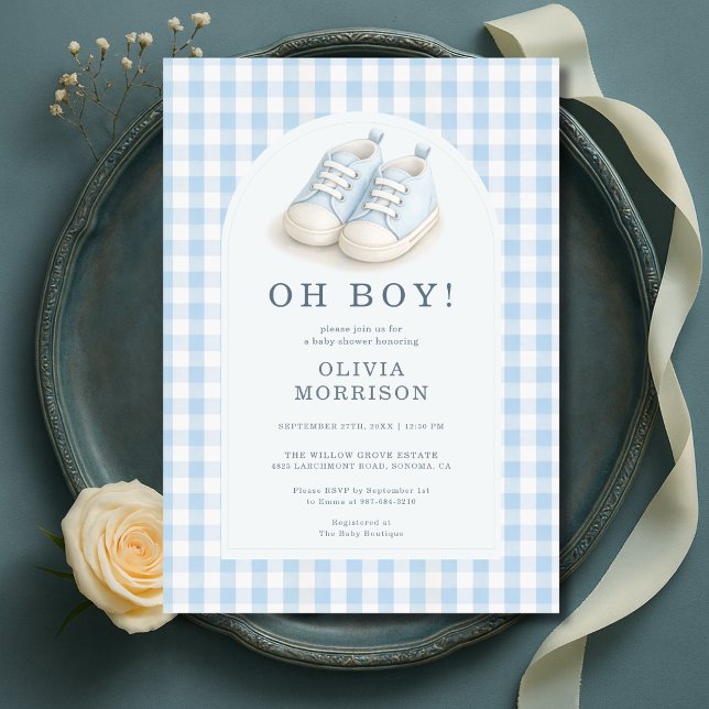 Invitation Oh Garçon Chaussures Bleues Gingham Baby Shower (Créateur téléchargé)
