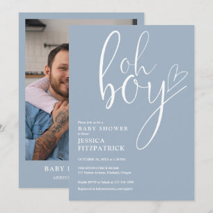 Invitation Oh Garçon Cœur Poussiéreux Bleu Garçon Photo Baby 