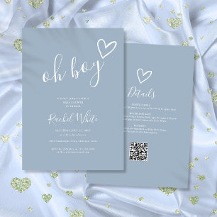 Invitation Oh Garçon Dusty Bleu Tout En Un Baby shower