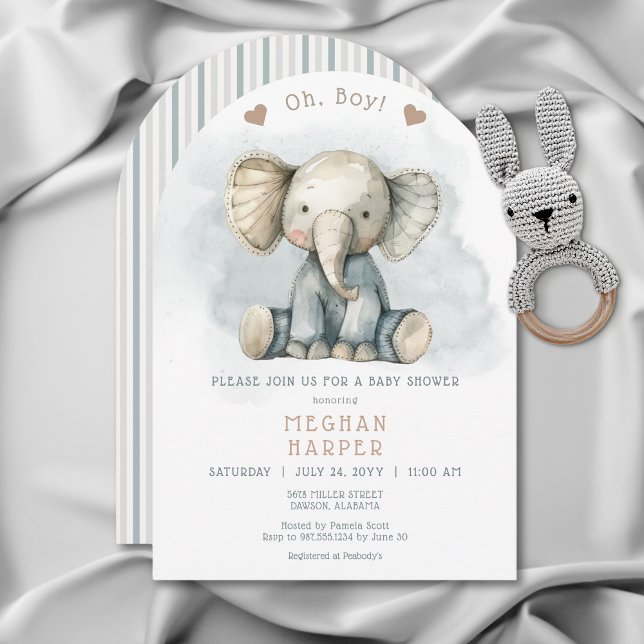 Invitation Oh garçon Elephant Baby shower d'arc bleu (Oh Boy Elephant Blue Arch Baby Shower Invitation)