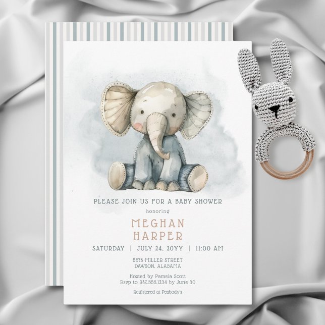 Invitation Oh garçon éléphant bleu Baby shower rayé (Oh Boy Elephant Blue Striped Baby Shower Invitation)