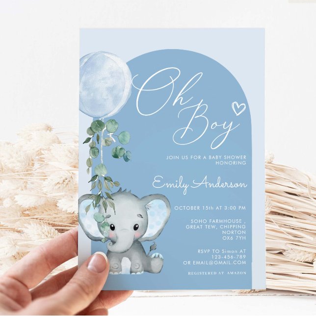 Invitation Oh Garçon Elephant Garçon Avec Baby shower Balloon (Créateur téléchargé)
