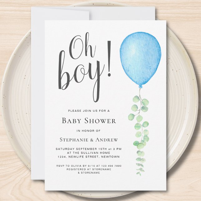 Invitation Oh garçon Eucalyptus Blue Baby shower Couples (Créateur téléchargé)