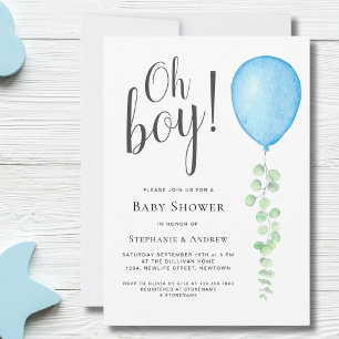 Invitation Oh garçon Eucalyptus Blue Baby shower Couples