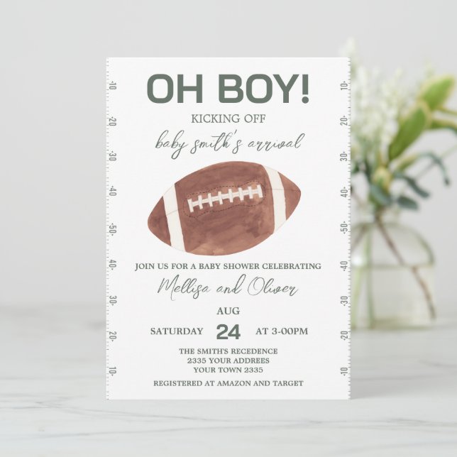 Invitation Oh Garçon Fête de Bébé Football (Debout devant)
