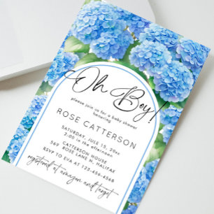 Invitation Oh garçon Hydrangea Baby shower de fleurs bleues