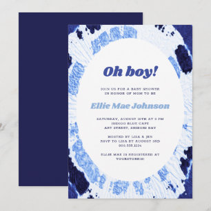 Invitation Oh Garçon Indigo Bleu Shibori Tie Dye Baby Shower