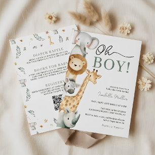 Invitation Oh Garçon Mignon Animal de Safari Tout en Un Baby