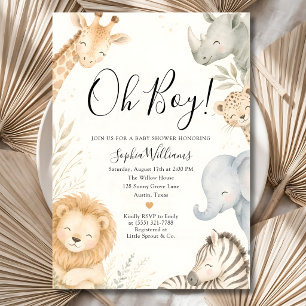 Invitation Oh Garçon Mignon Animaux de Safari Baby Shower Boh