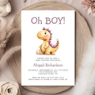 Invitation Oh Garçon Mignon Dinosaure Orange Violet Baby Show
