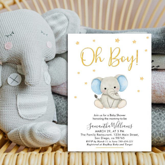 Invitation Oh Garçon Mignon Éléphant Bébé Bleu Baby Shower (Créateur téléchargé)