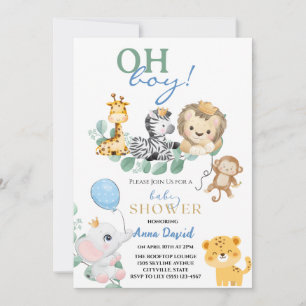 Invitation oh garçon mignon safari jungle animaux baby shower
