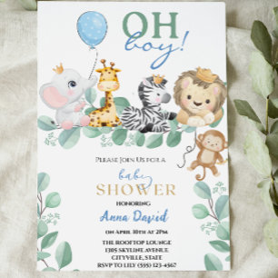 Invitation oh garçon mignon safari jungle animaux baby shower