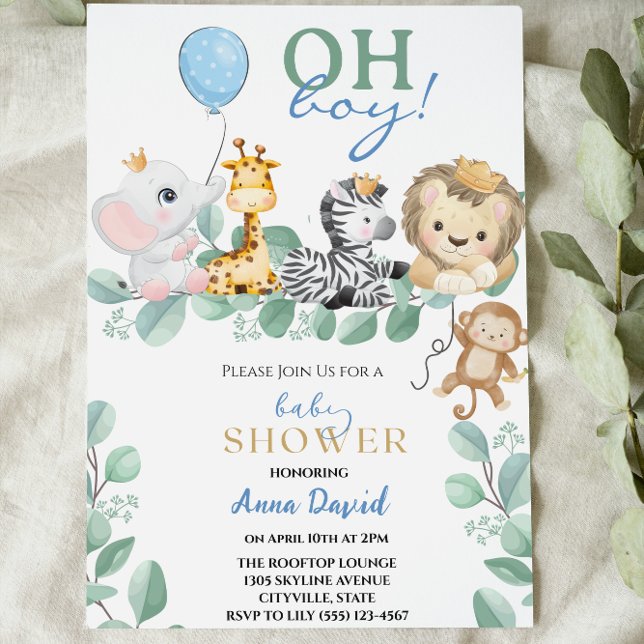 Invitation oh garçon mignon safari jungle animaux baby shower (Créateur téléchargé)