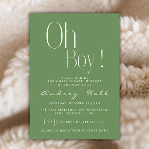 Invitation Oh Garçon Minimaliste Sage Vert Baby shower modern