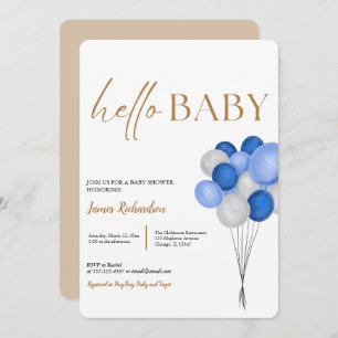 Invitation Oh garçon moderne eucalyptus bleu baby shower ball